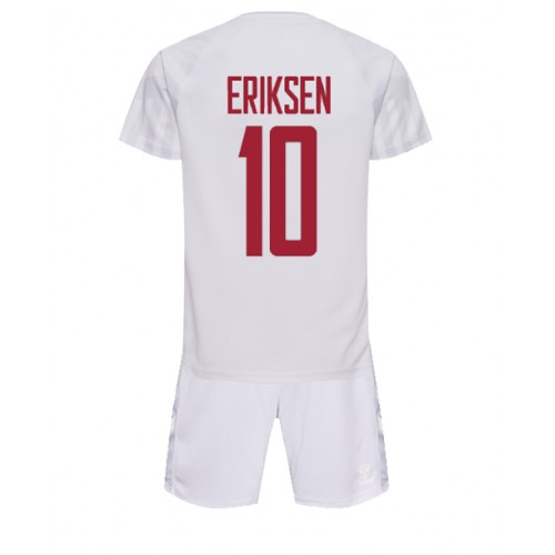 Otroški Nogometni dresi Danska Christian Eriksen #10 Gostujoči SP 2022 Kratek Rokav (+ Kratke hlače)